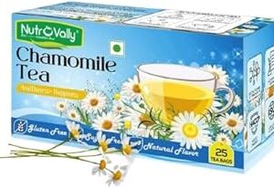 NutroVally Chamomile Tea for Stress Relief | 100% Better Sleep & Relaxing Herbal Tea Leaves Chamomile Green Tea Bags Box (25 Bags)