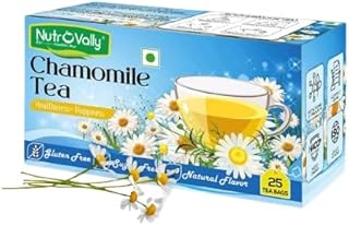 NutroVally Chamomile Tea for Stress Relief | 100% Better Sleep & Relaxing Herbal Tea Leaves Chamomile Green Tea Bags Box (25 Bags)