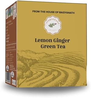 Baidyanath Ayurvedant Lemon Ginger Green Tea - 10 Bags - Antioxidant-Rich Herbal Infusion for Digestion and Immunity Boost