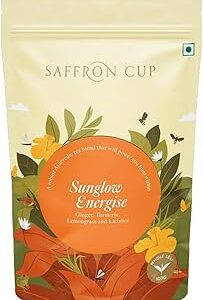 Sunglow Energize (Ginger & Turmeric) Herbal Tea by Saffron Cup ? 100g | Caffeine-Free Blend with Lemongrass, Orange Peel & Licorice (Airtight Zip-Lock Pouch)