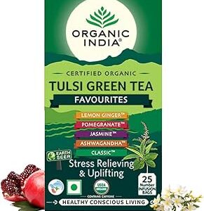 ORGANIC INDIA Tulsi Green Tea Favourites Pack 25 Teabags,200 Grams