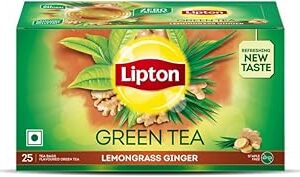 Lipton Lemongrass Ginger I 25 Tea Bags I Tasty Green Tea I Reduce Belly Fat, 33 Gm