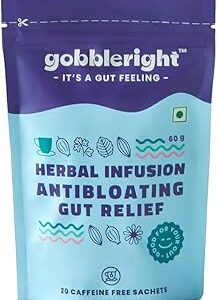 GOBBLERIGHT Herbal Infusion Gut Relief Tea – 100% Caffeine-Free, Chamomile, Peppermint, and Ajwain – Aids Digestion, Eases Bloating – 20 Sachets of Detox Tea for Gut Health, Sleep, and Comfort