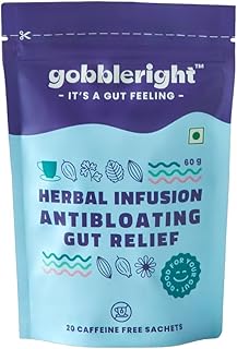 GOBBLERIGHT Herbal Infusion Gut Relief Tea – 100% Caffeine-Free, Chamomile, Peppermint, and Ajwain – Aids Digestion, Eases Bloating – 20 Sachets of Detox Tea for Gut Health, Sleep, and Comfort