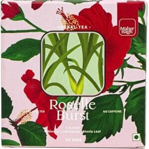 Maher Bagh Roselle Burst Herbal Tisane - 50g | Loose Leaf Herbal Tea | Makes 25 Cups | Caffeine Free | Premium Packaging | Tea Gift | Roselle Tea (Hibiscus sabdariffa) | Indian Lemongrass