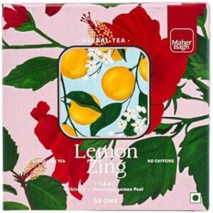 MAHER BAGH Lemon Zing - Hibiscus Flower Tea 50 g | Loose Leaf Herbal Tea | Tisane | 25 Cups | No Caffeine | Roselle Flower | Himalayan Lemon Peels | Lemongrass | Himalayan Botanicals Collection