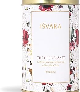ISVARA Herbal Tea - The Herb Basket, Caffeine Free Rose Hibiscus Lavender Floral Tea with Cloves Cardamom & Orange Peel, Caffeine-free spiced floral tea 60gm