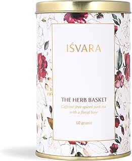ISVARA Herbal Tea - The Herb Basket, Caffeine Free Rose Hibiscus Lavender Floral Tea with Cloves Cardamom & Orange Peel, Caffeine-free spiced floral tea 60gm
