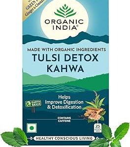 A TATA Product - Organic India Tulsi Detox Kahwa - 25 Tea Bags, Helps Improve Digestion & Detoxification, Rich in Antioxidants, Made with Tulsi, Ginger, Clove, and Green Tea