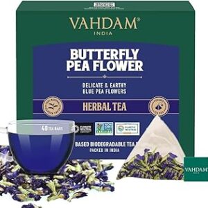 VAHDAM, Butterfly Pea Flower Tea Bags (40 Count - Plant Based Biodegradable Pyramid Tea Bags) Premium, Delicate & Earthy Herbal Tea | Vacuum Sealed after Harvest