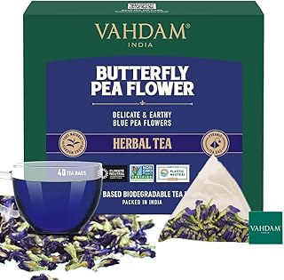 VAHDAM, Butterfly Pea Flower Tea Bags (40 Count - Plant Based Biodegradable Pyramid Tea Bags) Premium, Delicate & Earthy Herbal Tea | Vacuum Sealed after Harvest