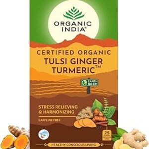 A TATA Product - Organic India Tulsi Ginger Turmeric - 25 Tea Bags, Boosts Immunity, Supports Healing & Recovery, Rich in Antioxidants, Made with Tulsi, Turmeric, Cinnamon, and Pepper