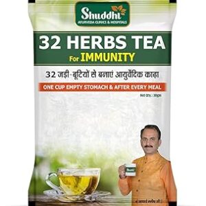 Shuddhi 32 Herbs Tea | Herbal Tea With Elaichi, Brahmi, Tulsi, Giloy, Laung, Gulab, Dalchini, Shank Pushpi tea for Body Detox and Wellness | Natural Detox Kahwa, 30gm