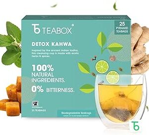 Teabox Detox Kahwa Herbal Tea 25 Teabags | Made with 8 Natural Ingredients | 0% Bitterness | 100% Bio Degradable Teabags.