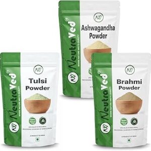 NeutraVed Ashwagandha Root Powder, Brahmi Powder, Tulsi Powder Herbal Tea Pack 300g