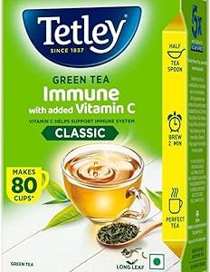 Tetley Loose Green Tea Leaves 100g, Classic Flavour, Immune With Added Vitamin C, Makes 80 Cups, Long Leaf Tea, 5X Antioxidants As An Apple