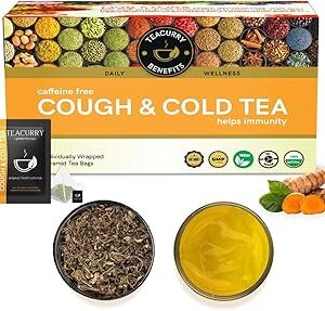 TEACURRY Cough Tea (1 Month Pack, 30 Tea Bags) - Helps with Sore Throat, Congestion, Runny Nose - Cough and Cold Tea | 100% Natural Herbal Tea for Immunity
