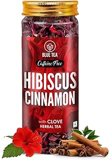 BLUE TEA - Hibiscus Tea - Cinnamon & Clove - 50g 50 Cups | SKIN GLOW ENHANCING TEA | Detox Tea - ANTIOXIDANT Rich - Flower Based - Herbal Tea - Caffeine Free - Vegan | Featured In Shark Tank | Reusable Pet Jar
