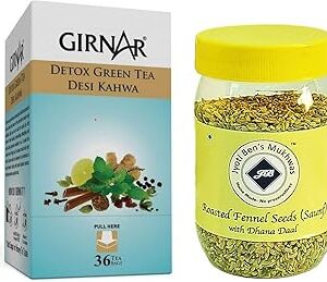 Girnar Detox Green Tea (36 Tea Bags) + Jyoti Ben's Mukhwas Roasted Saunf With Dhana Daal 200Gram