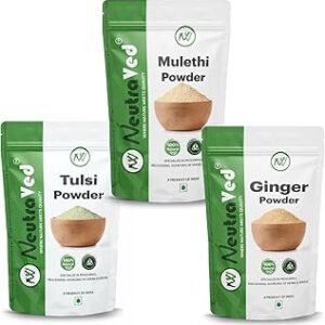 NeutraVed Tulsi Powder, Ginger Powder, Licorice (Mulethi) Powder Herbal Tea Pack 300g