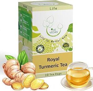 THE VEDAS Royal Turmeric Tea, Herbal Tea with Ceylon Cinnamon and Hibiscus, Caffeine Free, 20 Cotton Tea Bags