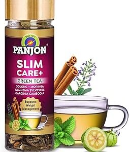 Panjon Slim Care+ Green Tea For Wellness Journey & Slimming with Herbal Oolong, Moringa, Lemongrass, Garcinia Cambogia, Rooibos, Gymnema Sylvestre & Green Tea,1 Jar (30 Cups)