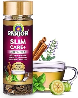 Panjon Slim Care+ Green Tea For Wellness Journey & Slimming with Herbal Oolong, Moringa, Lemongrass, Garcinia Cambogia, Rooibos, Gymnema Sylvestre & Green Tea,1 Jar (30 Cups)