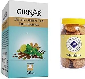 Girnar Detox Green Tea (36 Tea Bags) + Jyoti Ben's Namkeen Mathri 250g