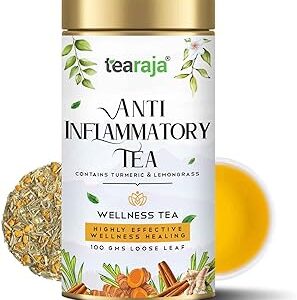 TeaRaja Anti Inflammatory Tea, 100 Gms|Herbal Tea|Reduce Inflammation|Reduce Aches & Pain|Ingredients: Turmeric, Licorice, Ginger, Lemongrass|Caffeine Free|Freshly Packed |
