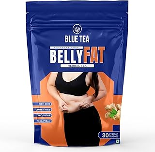 BLUE TEA - Belly Tea - 30 Tea Bags - Pyramid Plant Based | Helps With Belly Fat & Bloating - Manage Weight - Slim Belly | Caffeine Free - Herbal Tea - Sugar Free | Featured In Shark Tank | For Men And Women | Ziplock Pack