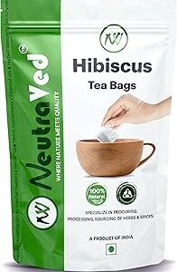 NeutraVed Hibiscus Tea Bags | Herbal Tea Bags with Pure Hibiscus, Pack of 1 (40 Tea Bags) | Stored in Reusable Zipper Pouch - 40 Pec