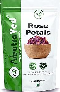 NeutraVed Rose Flowers Herbal Tea | Natural Dried Petals 50 Grams | Food Grade Rose Petals- 50 Cups