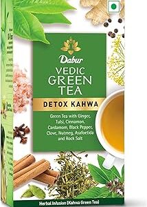 DABUR Vedic Detox Kahwa Green Tea - 25 Teabags|Blend of 8 Real Ayurvedic Herbs & Rock Salt|Helps in Detoxification|Improves Digestion|Ideal After Meal Beverage|Quantity - 62.5 gram