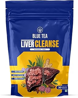 BLUE TEA - Liver Cleanse Tea - 30 Tea Bags - Plant Based | Helps with Fatty Liver Detox | Improves Liver Health | Blend of Milk Thistle, Manjistha, Haritaki, Pippali | Caffeine Free - Herbal Tea | Featured In Shark Tank | Ziplock Pack