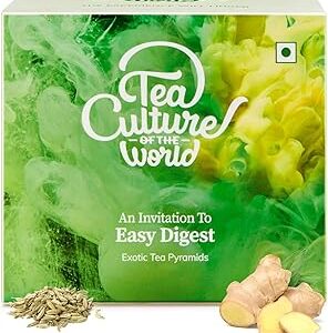 Tea Culture of The World Easy Digest Herbal Tea - Ginger, Licorice Root, Saunf & Pudina for Indigestion, Gas & Bloating Prevention - After Meal Tea, 16 Count Teabags, 32 Gm