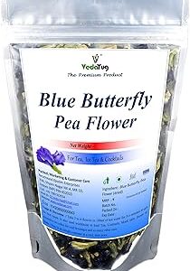 VY VedaYug Blue Butterfly Pea Flower Tea 200 Gram | Making ICE and Herbal Tea with ANTI-OXIDANT, Caffeine Free | Natural Colourant | Use with Green Tea - 200g