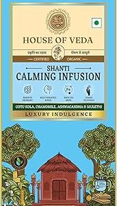 House of Veda Ayurvedic Calming Infusion - 25 Tea Bags | Stress Relief | Ashwagandha, Chamomile, Gotu Kola,Mulethi | Relaxation & Sleep Improvement | Non-Bitter | Caffeine Free