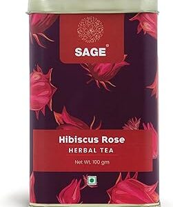 SAGE Premium Hibiscus Rose Herbal Tea Gift Pack (Loose Leaf) - Rose Flavoured Hibiscus Tea - Made with Natural Dried Flowers - Premium Gift for Housewarming, Anniversary, Birthday & More - 100gm