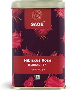 SAGE Premium Hibiscus Rose Herbal Tea Gift Pack (Loose Leaf) - Rose Flavoured Hibiscus Tea - Made with Natural Dried Flowers - Premium Gift for Housewarming, Anniversary, Birthday & More - 100gm