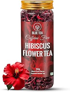 BLUE TEA - Hibiscus Tea - 50 gm (50 Cups) | SKIN GLOW ENHANCING TEA | Flower Based - Herbal Tea - Caffeine Free - Tangy Flavor - Non-GMO | Featured in Shark Tank | Pet Jar