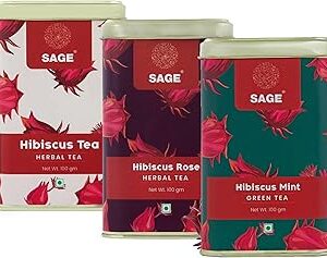 SAGE Hibiscus Tea Gift Pack Combo (Loose Leaf) - Made with Dried Hibiscus Flowers, Rose & Mint - Gift for Housewarming, Anniversary, Birthday & More - Pack of 3-300gm