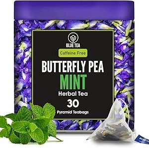 BLUE TEA - Butterfly Pea Mint Tea - 30 Tea Bags || REFRESHING BLEND || Aparajita - Shankhpushpi || Antioxidant - Flower Based - Herbal Tea - Caffeine-Free - Non-GMO | Featured In Shark Tank | Tin Pack