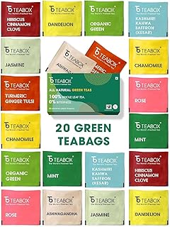 Teabox Premium Darjeeling Herbal Green Tea Assorted Pack (10 Different Flavors X 2pcs Each) | 100% Natural Whole Leaf Green Tea With 0% Bitterness | From The Himalayas (20 Teabags)