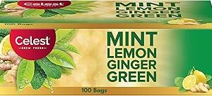 Celest Green Tea 100 Bags - Ginger, Mint & Lemon | Green Tea Bags 100 pcs