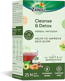 Zandu Cleanse & Detox Herbal Infusion: Use This Tea Bag To Give Your Body The Gift Of Good Health |Helps Improve Skin Glow & Detoxifies The Body (25 Tea Bags), Green Tea, 90 Gram