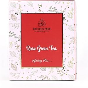 Nature's Park Rose Green Tea - 20 Premium Tea Bags - For Glowing Skin, Stress Relieving, Good Sleep, Antioxidants Rich - Made with 100% Whole Leaf & Natural Rose Petals - Herbal Tea -150g