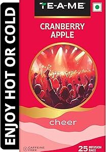 TE-A-ME Cranberry Apple Tea - 25 Tea Bags | Fruit Tea Bags | Non Caffeine | Sugar Free