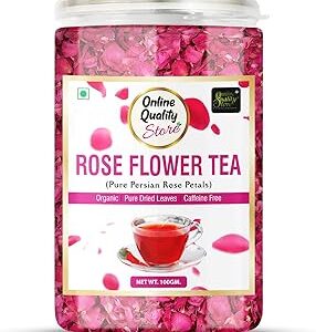Online Quality Store Rose Flower Tea - 100g | Caffeine Free Herbal Tea | Use for Iced Tea, Cocktails | Cures Sore throat |Rose |Dried Leaves Herbal