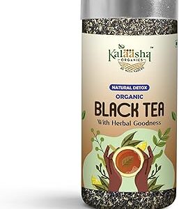 KALAASHA ORGANICS Organic Black Tea with Herbal Goodness 200gm | CTC Blend with Natural Herbs | Immunity & Energy Booster | Premium Assam Tea (Pack of 1)