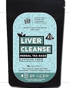 The Tea Trove Liver Cleanse Tea Bags (30 counts) – Fatty Liver Detox Herbal Tea blend of Milk Thistle, Dandelion Root, Ginger, Fennel, Peppermint & Turmeric - 60g
